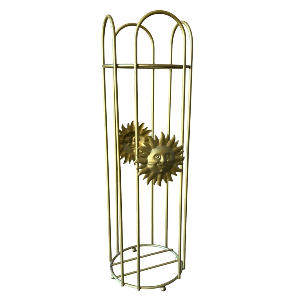 Vintage Gold Metal Sunface Celestial Wire Toilet Paper Holder Storage Bathroom